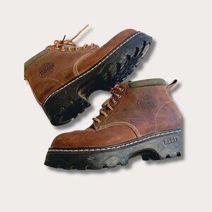Rare Vintage Roots 90s Tuff Leather Boots, Chunky Sole, Women 7.5